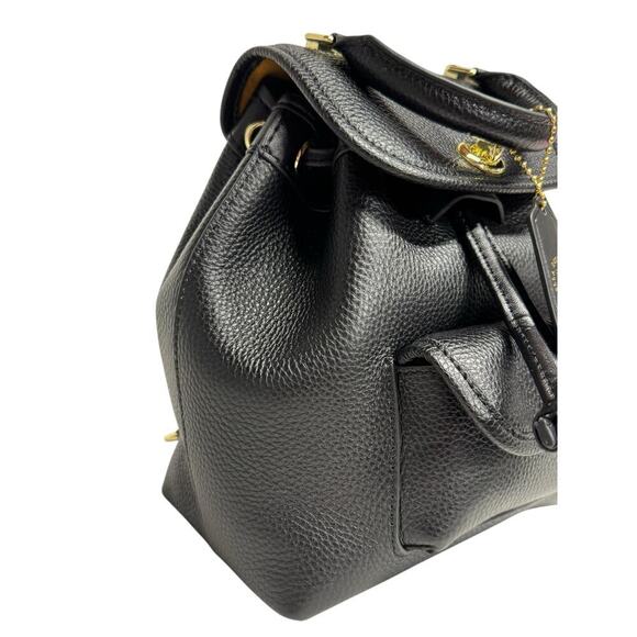Bella Luer Black Pebble Leather Drawstring/Clasp Closure Small Backpack Bag - Picture 8 of 16